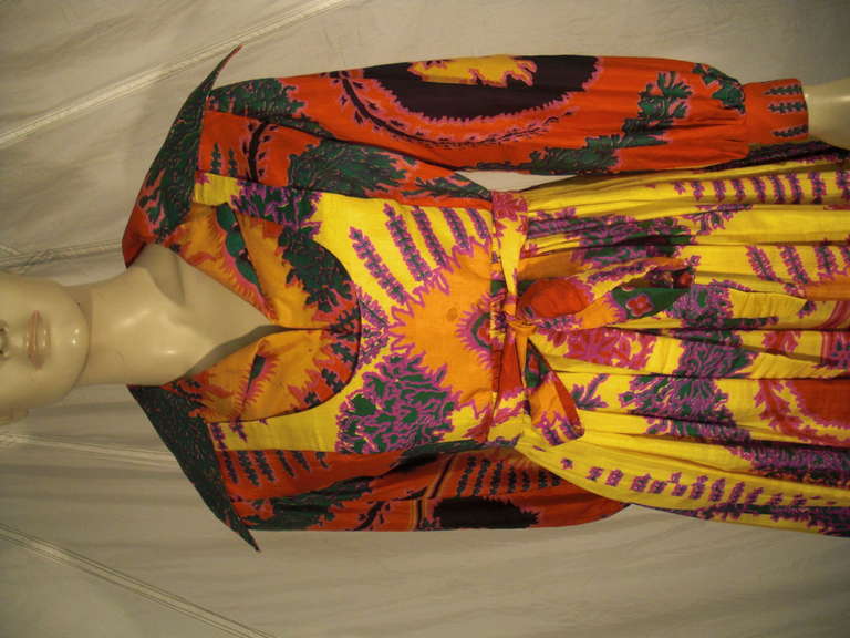 1970s Geoffrey Beene Psychedelic Tropical Print Maxi Dress 4