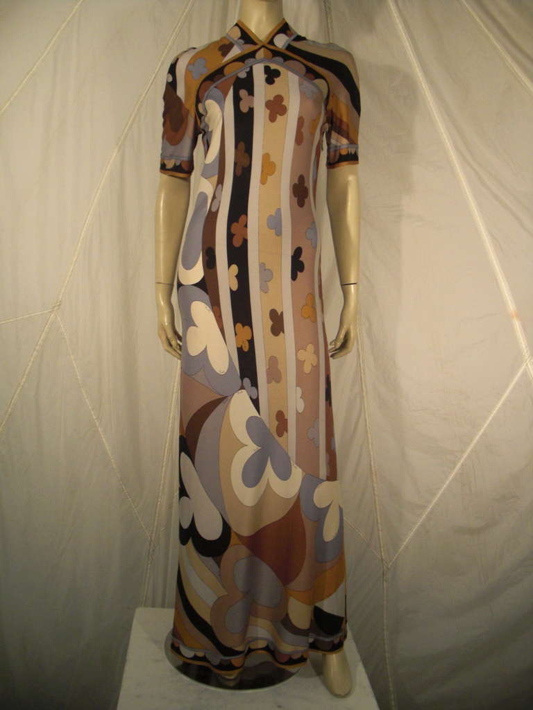 1960s Emilio Pucci Silk Jersey Print Gown In Excellent Condition In Gresham, OR