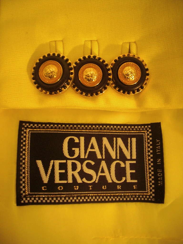 1980s Gianni Versace Lemon Yellow Blazer with Studded Leather Pockets 4