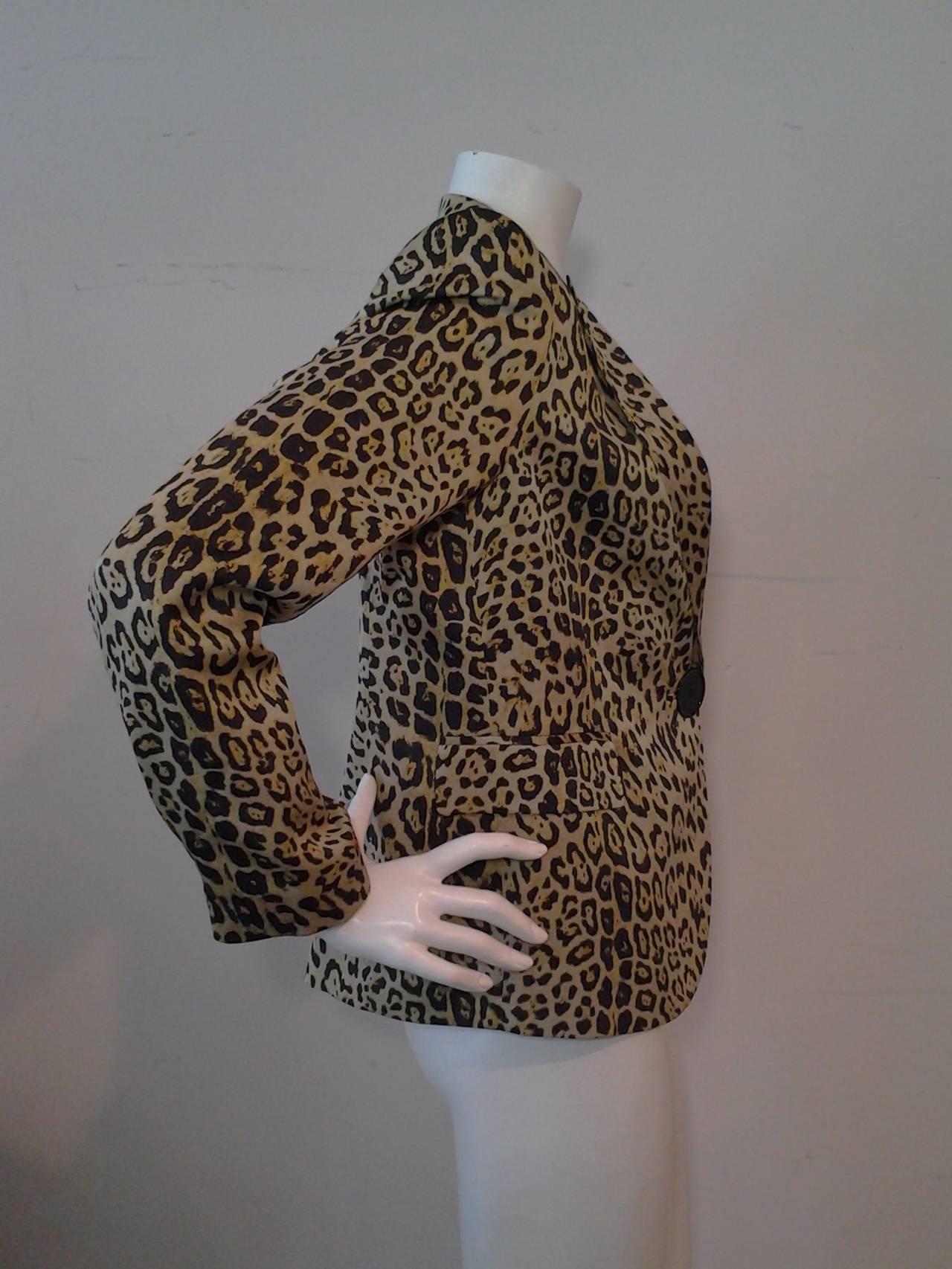 1990s Krizia Leopard Silk Faille Jacket In Excellent Condition In Gresham, OR