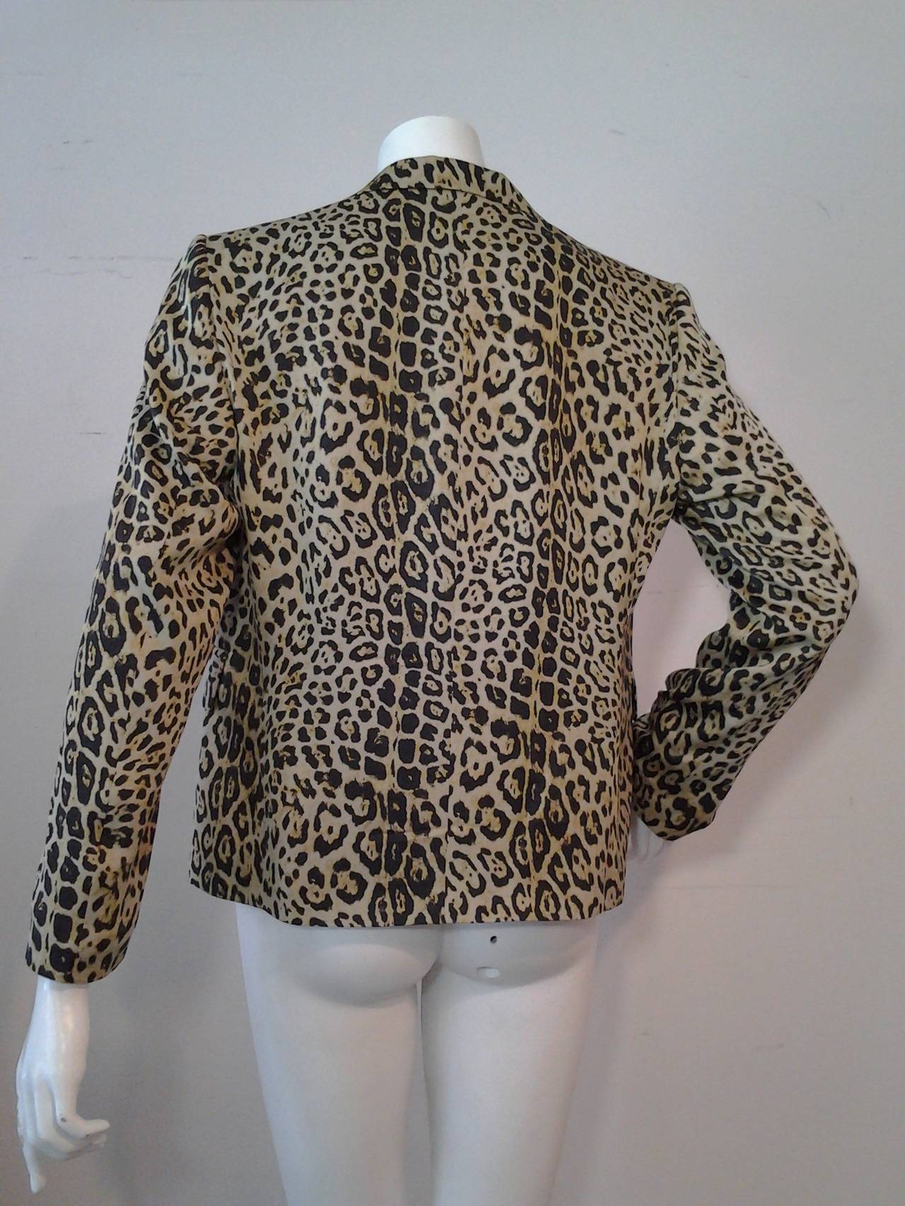 Women's or Men's 1990s Krizia Leopard Silk Faille Jacket