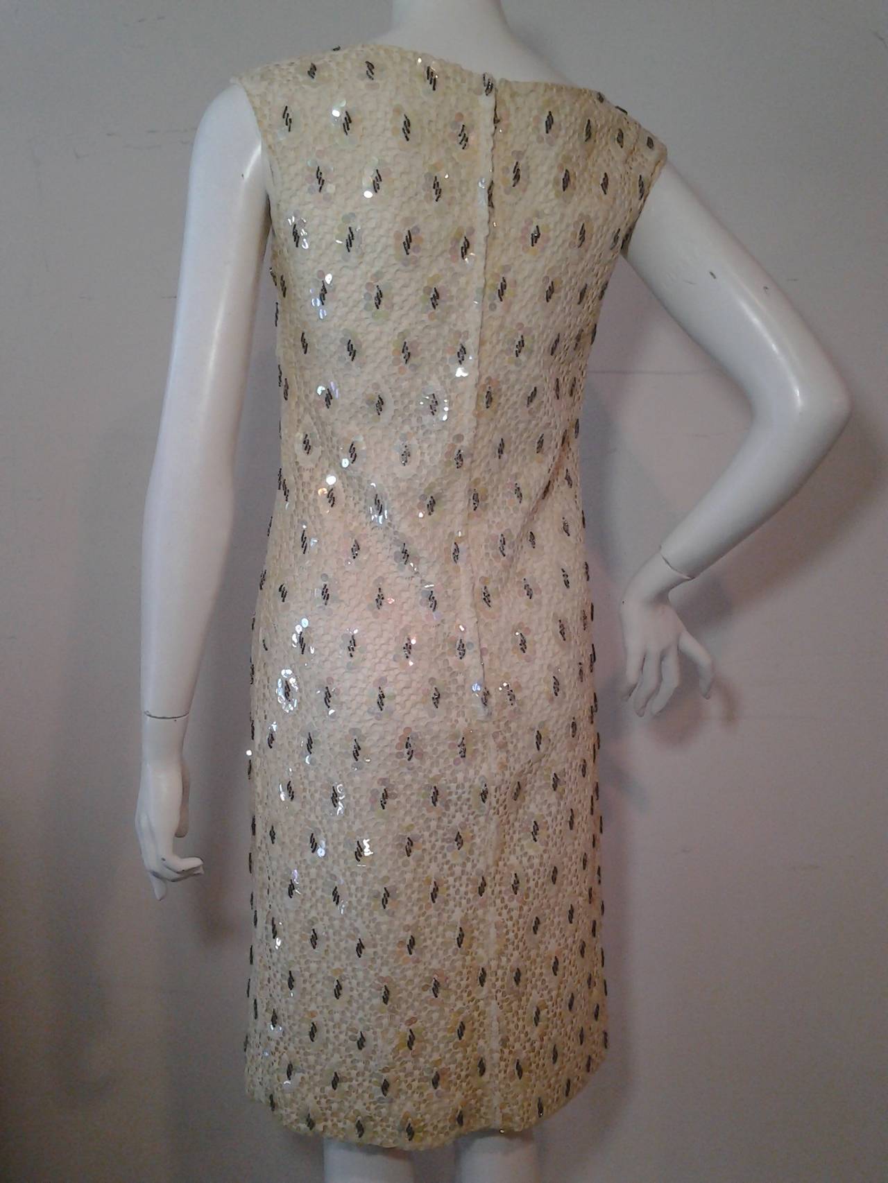 Gray 1960s Cotton Lace Sheath with Sequin and Bead Embellishment
