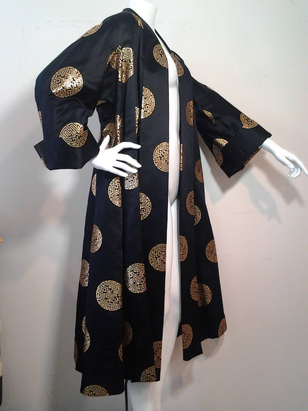 1950s Hong Kong Silk Satin Opera Swing Coat with Gold Crest Motifs 1