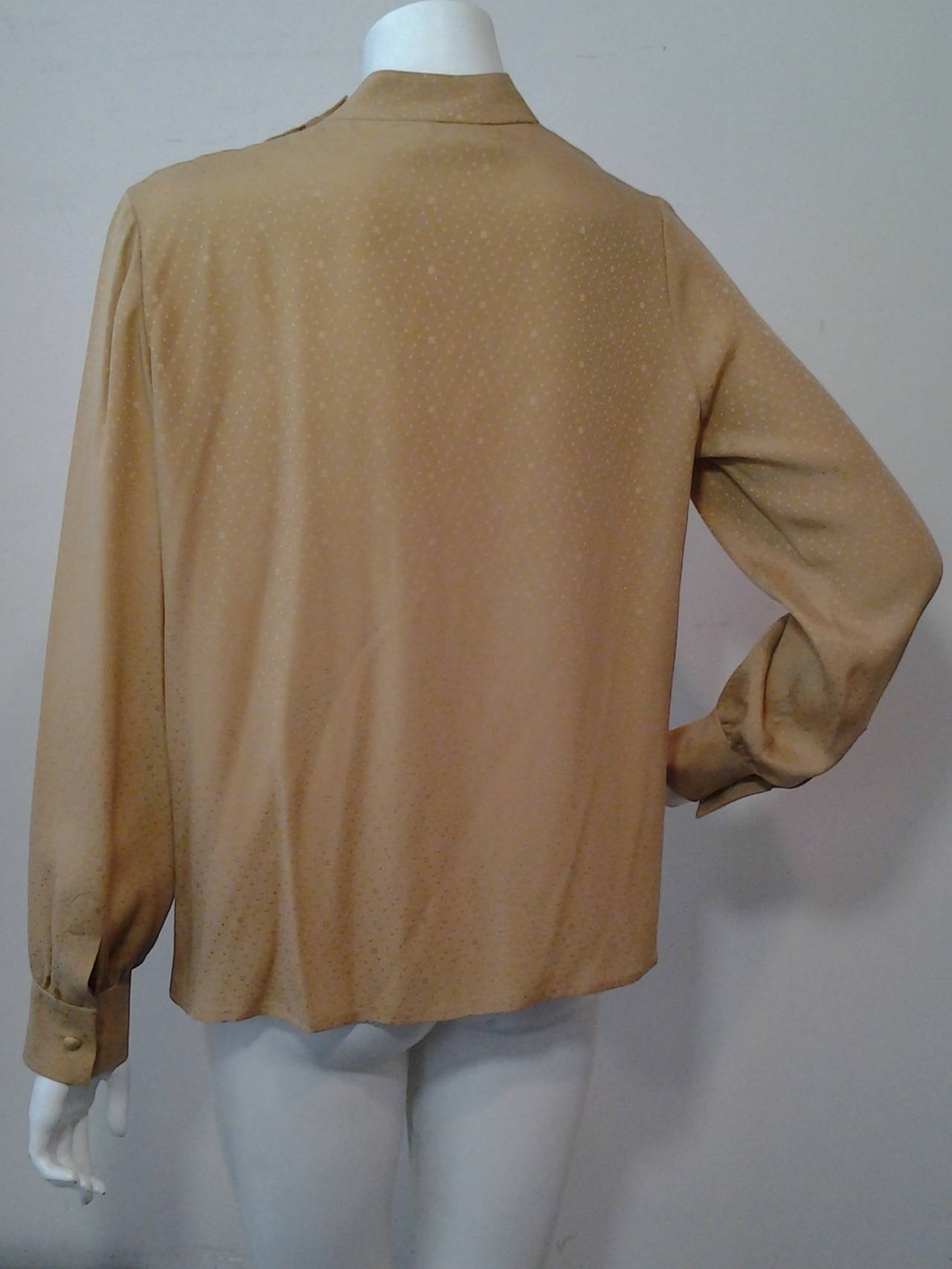 1980s Chanel Boutique Taupe Silk Blouse with 