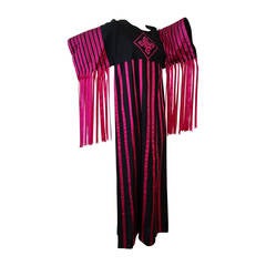 1970s Mexican Cotton and Satin Ribbon Fringed Caftan