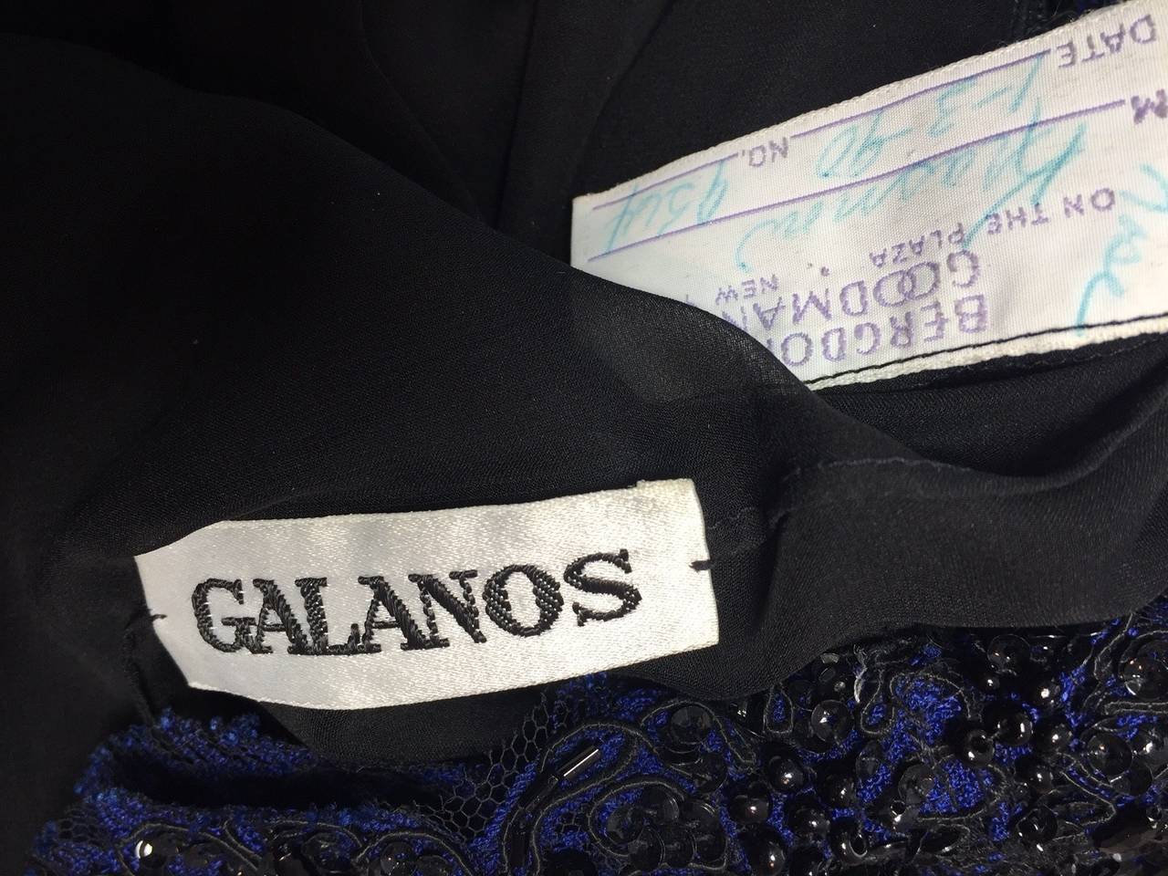 1990 James Galanos Cobalt and Black Alencon Lace Shimmy Dress 3