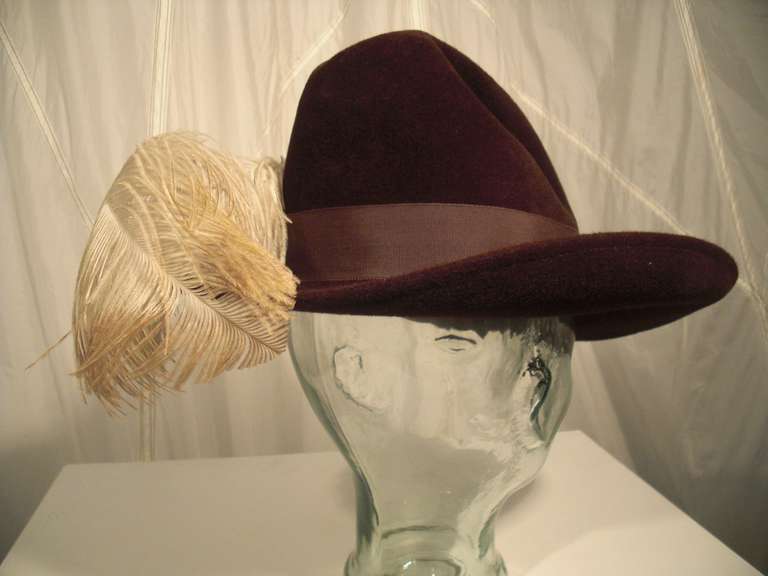 1970s Betmar Wide Brimmed Fedora w/ Ostrich Feather