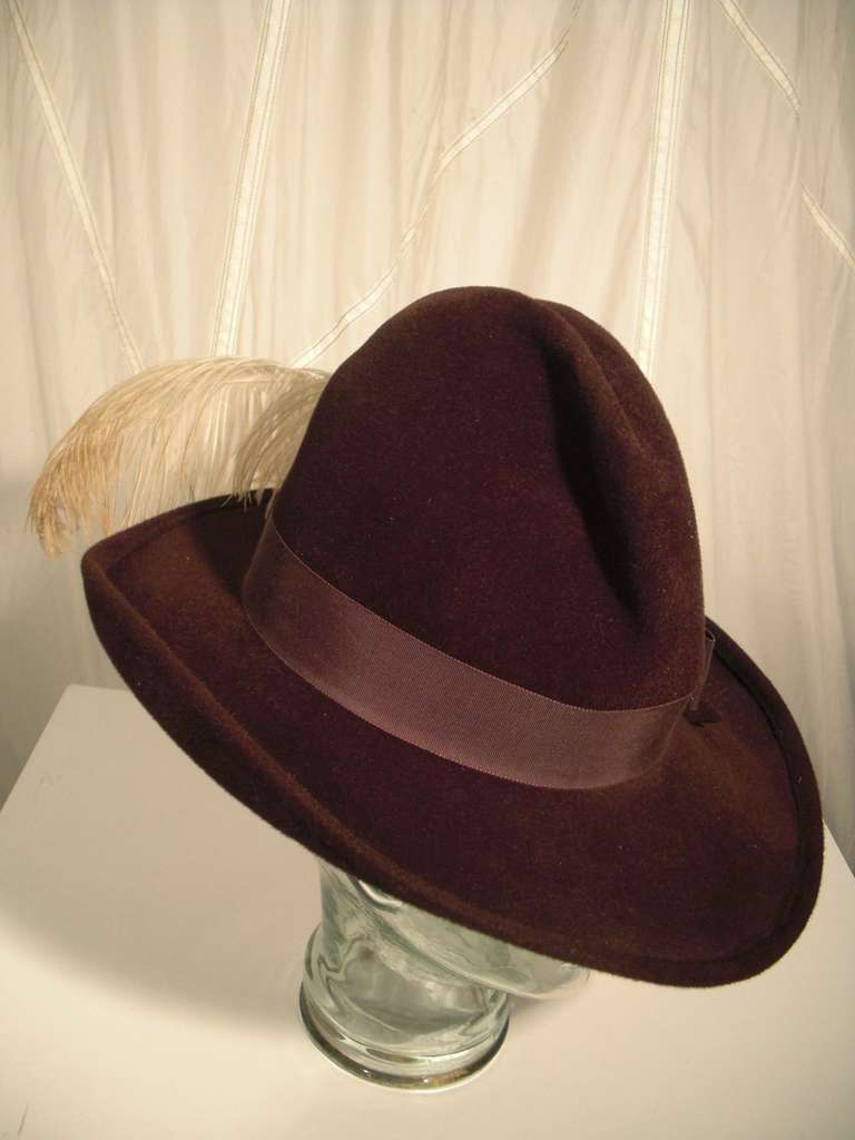 1970s Betmar Wide Brimmed Fedora w/ Ostrich Feather 2