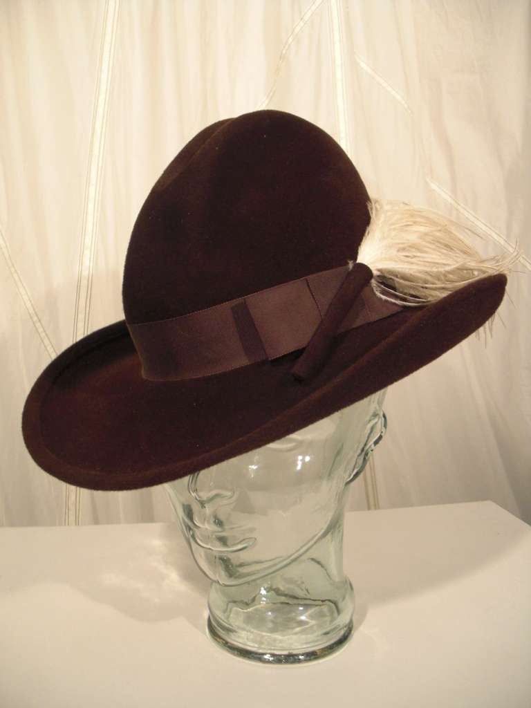 1970s Betmar Wide Brimmed Fedora w/ Ostrich Feather 4