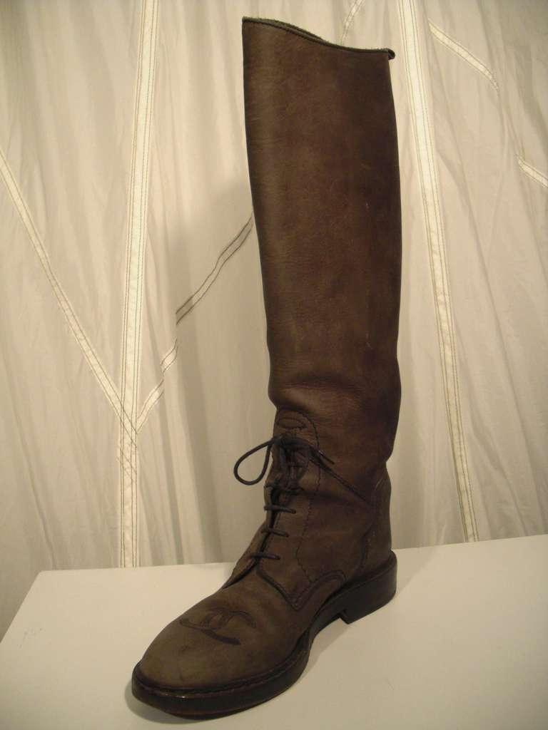 Women's or Men's Chanel Distressed Leather Riding Boots