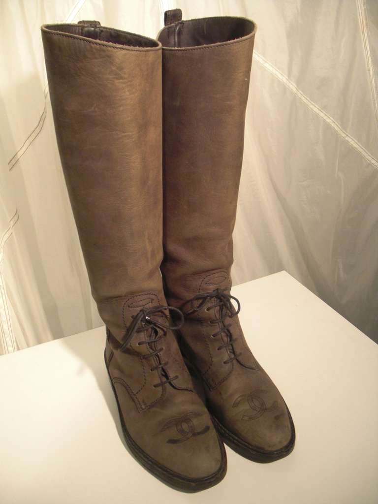 Chanel Distressed Leather Riding Boots 3