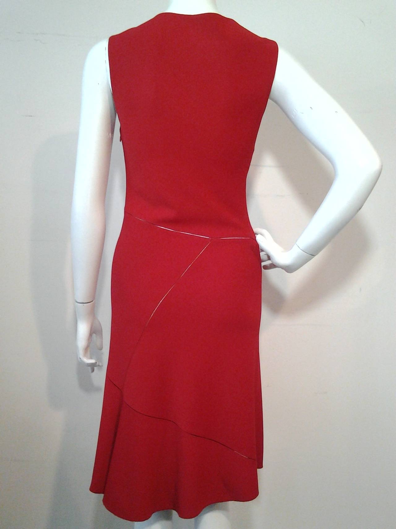 Alaia Cherry Red Rayon Crepe Dress with Asymmetrical Seaming 2