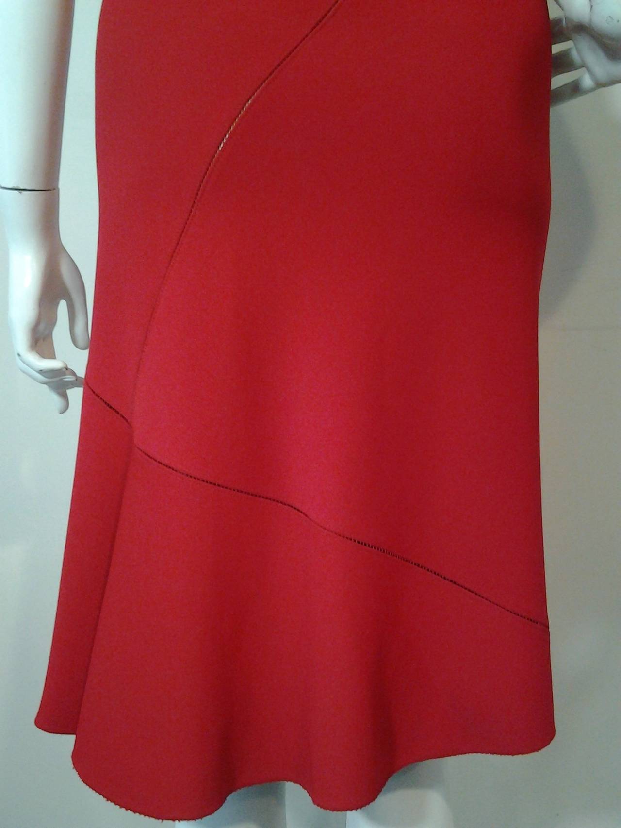 Alaia Cherry Red Rayon Crepe Dress with Asymmetrical Seaming 1