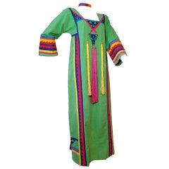 1970s Josefa Mexican Cotton Caftan with Tassel Streamers