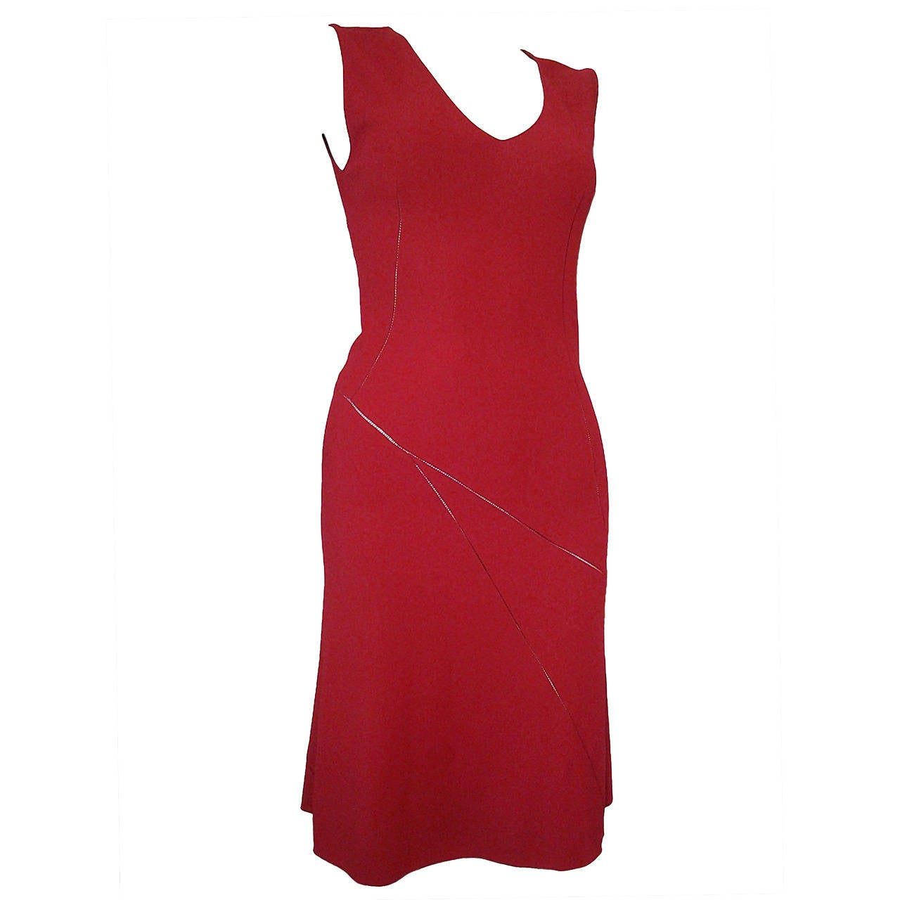 Alaia Cherry Red Rayon Crepe Dress with Asymmetrical Seaming