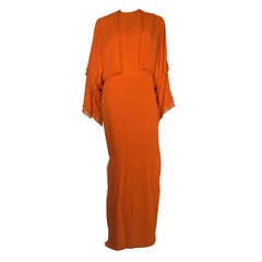 1970s Galanos Orange Silk Chiffon Multi-Layered Column Gown and Jacket