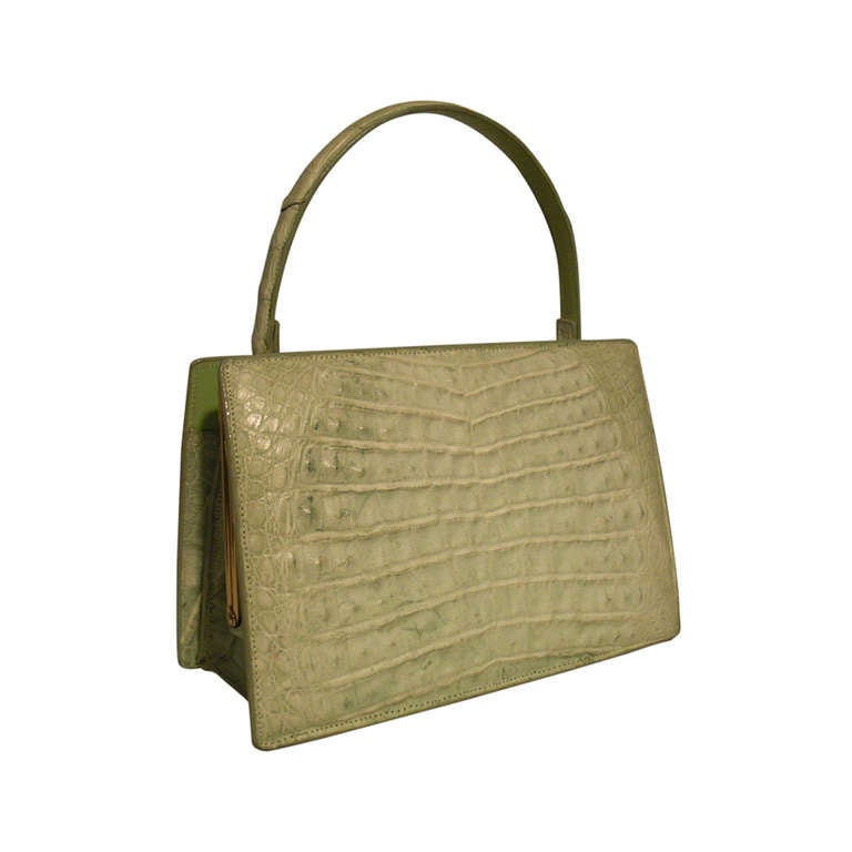 1960s Lucille de Paris "Croco Sauvage" Mint Green Crocodile Skin Handbag