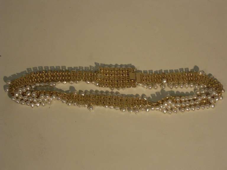 1980s Christian Dior Chain Link Belt w/ Faux Pearls In Excellent Condition In Gresham, OR