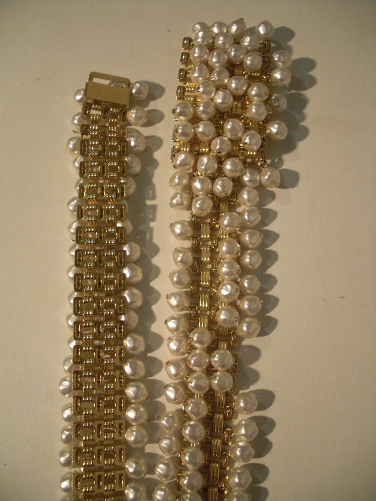 1980s Christian Dior Chain Link Belt w/ Faux Pearls 1