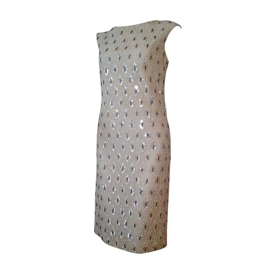1960s Cotton Lace Sheath with Sequin and Bead Embellishment