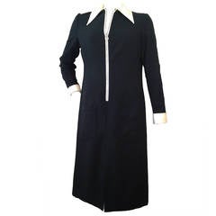 1960s Oscar de La Renta Wool Crepe Tuxedo Shirtdress w/ Rhinestone Zipper 7