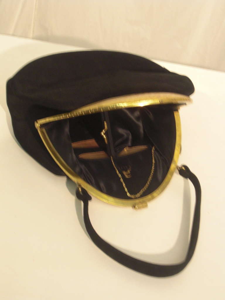 1940s Koret Black Kid Suede Handbag with Metal Domed Closure 1