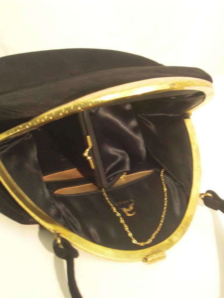 1940s Koret Black Kid Suede Handbag with Metal Domed Closure 2