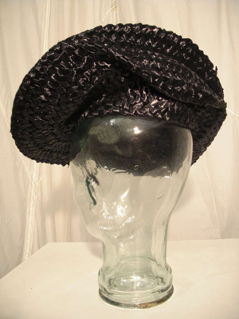 Women's 1950s Sally Victor Black Straw Tilt Hat