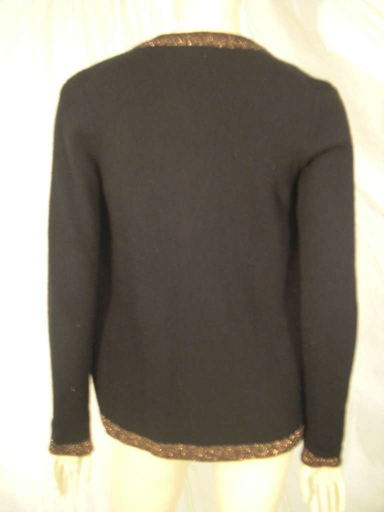 Women's Chanel Black and Copper Lurex Trimmed Cashmere Twin Set
