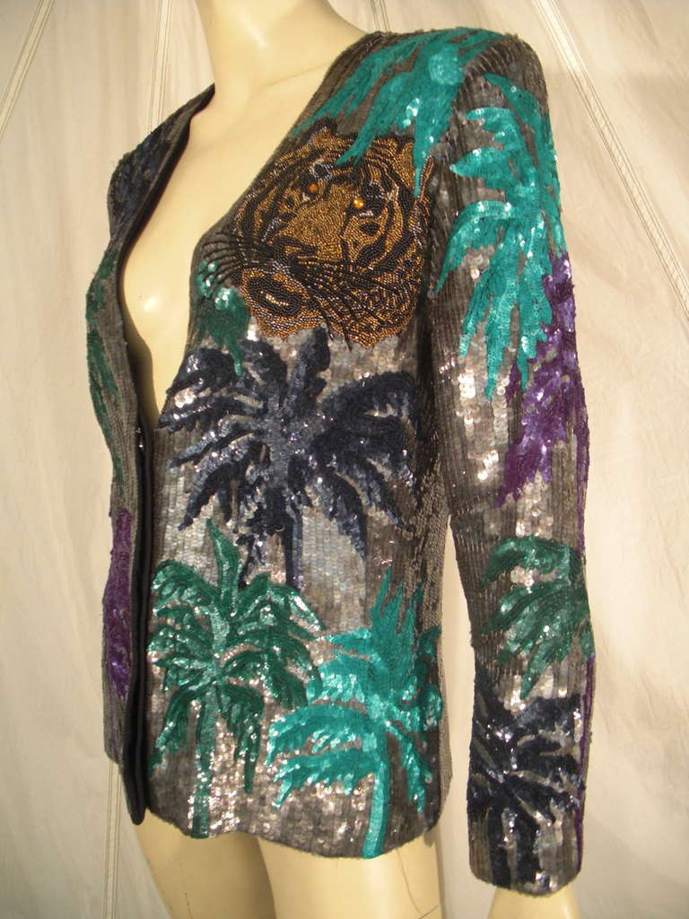 1980s Krizia Heavily Beaded and Sequined "Tropical Tiger" Jacket at 1stDibs