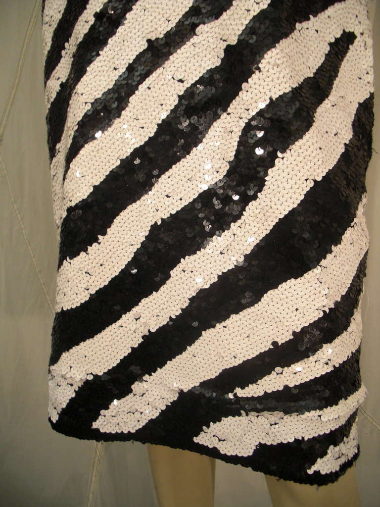 1980s Adrienne Vittadini Zebra Sequined Jersey Shift 1