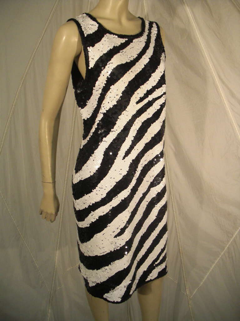 1980s Adrienne Vittadini Zebra Sequined Jersey Shift