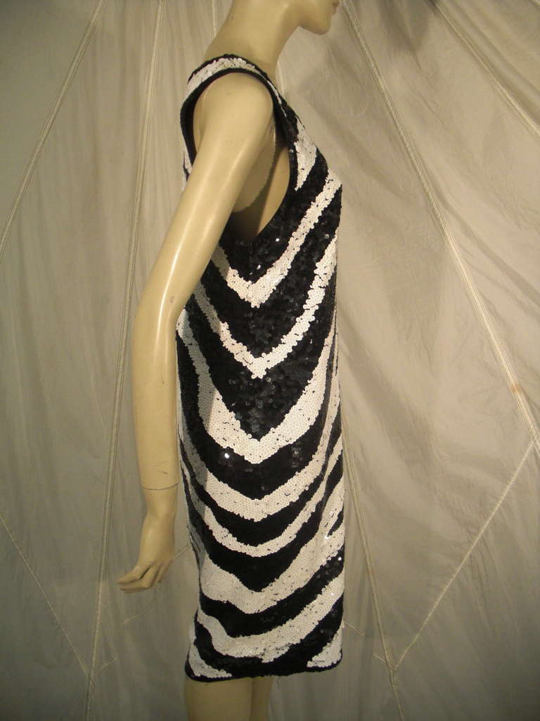 1980s Adrienne Vittadini Zebra Sequined Jersey Shift In Excellent Condition In Gresham, OR