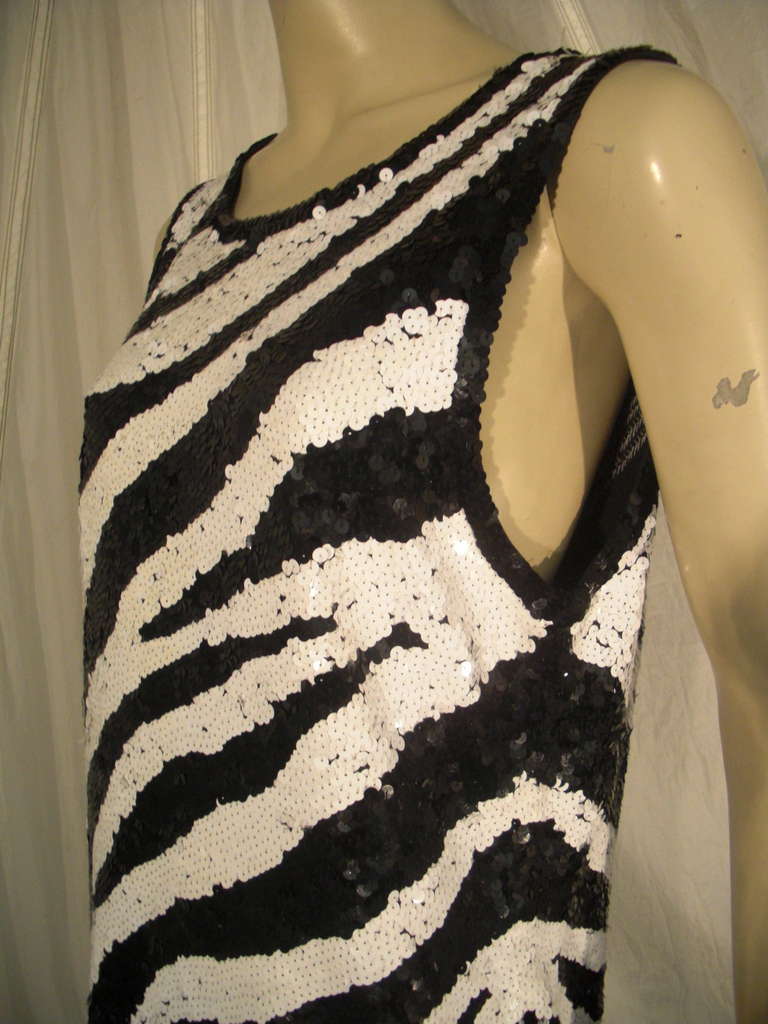 1980s Adrienne Vittadini Zebra Sequined Jersey Shift 2