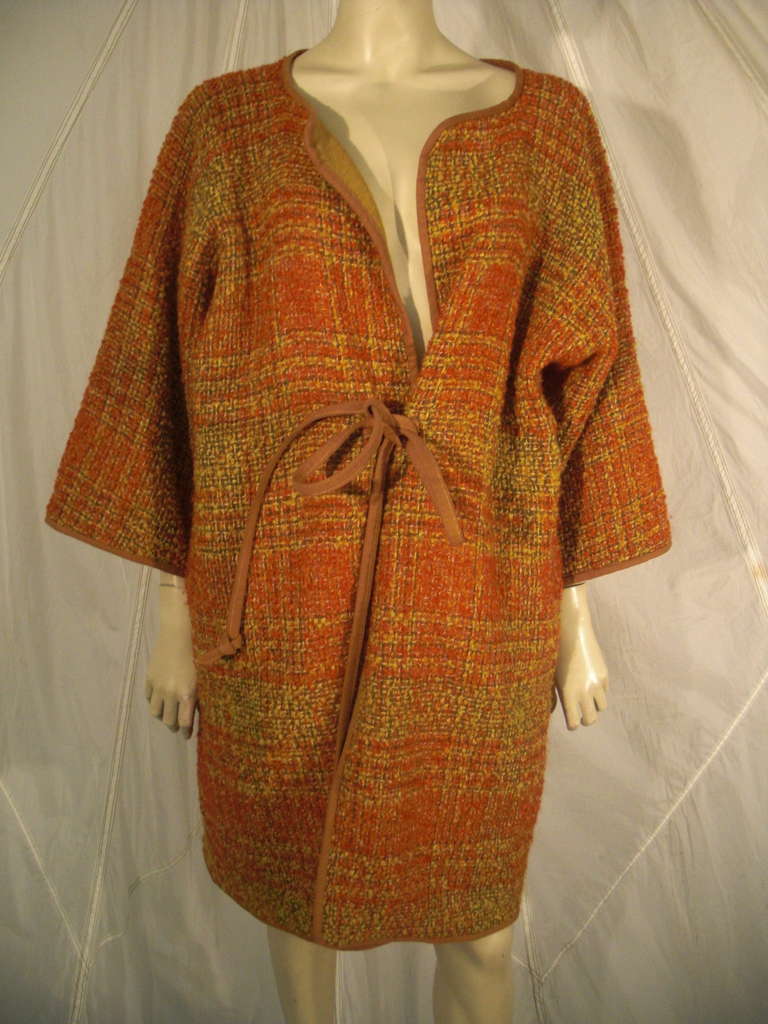 1960s Bonnie Cashin Coat with Suede Tie

Beautiful Wool Plaid Lined in Wool Jersey

Sack Style Shape with Suede Trimming