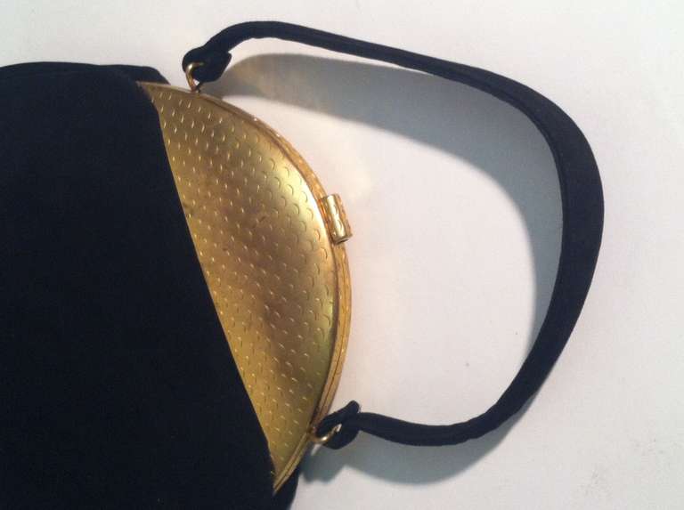 1940s Koret Black Kid Suede Handbag with Metal Domed Closure 4