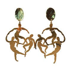 Vintage Patrick Retif Vermeil Matisse-Inspired Dancing Figures Chandelier Earrings