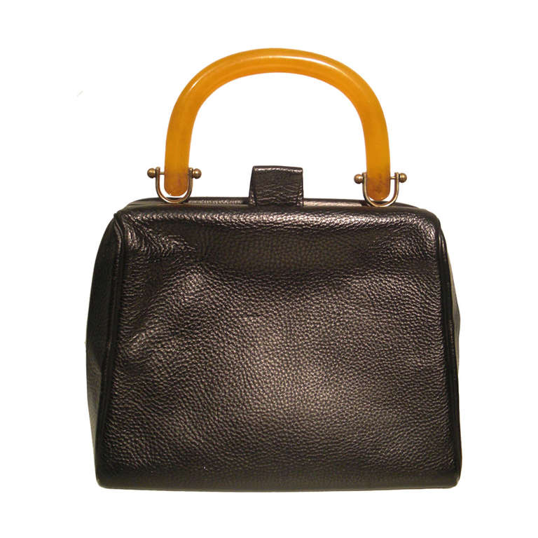 1950s Etra Leather Handbag with Butterscotch Bakelite Handle
