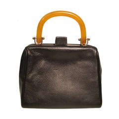 Retro 1950s Etra Leather Handbag with Butterscotch Bakelite Handle