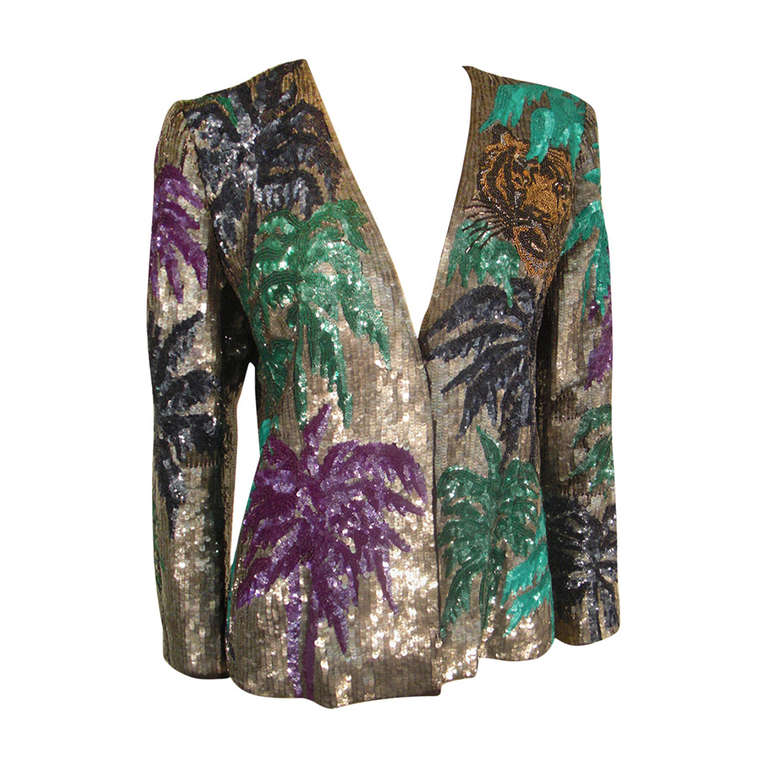 1980s Krizia Heavily Beaded and Sequined "Tropical Tiger" Jacket at 1stDibs