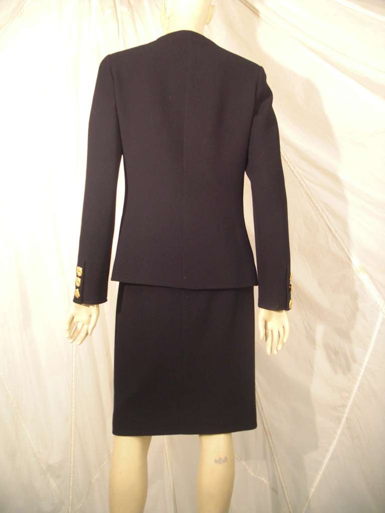 Women's 1990s Valentino Skirt Suit with Front Zippered Jacket and Panther Buttons