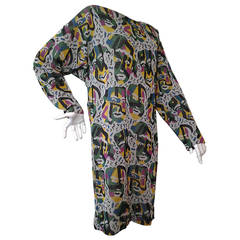 Vintage 1980s Missoni Knit Sweater Dress w/ Abstract Faces
