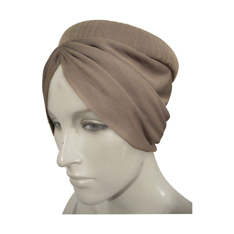 1950s Dove Grey Silk Jersey Turban Style Hat - New Old Stock