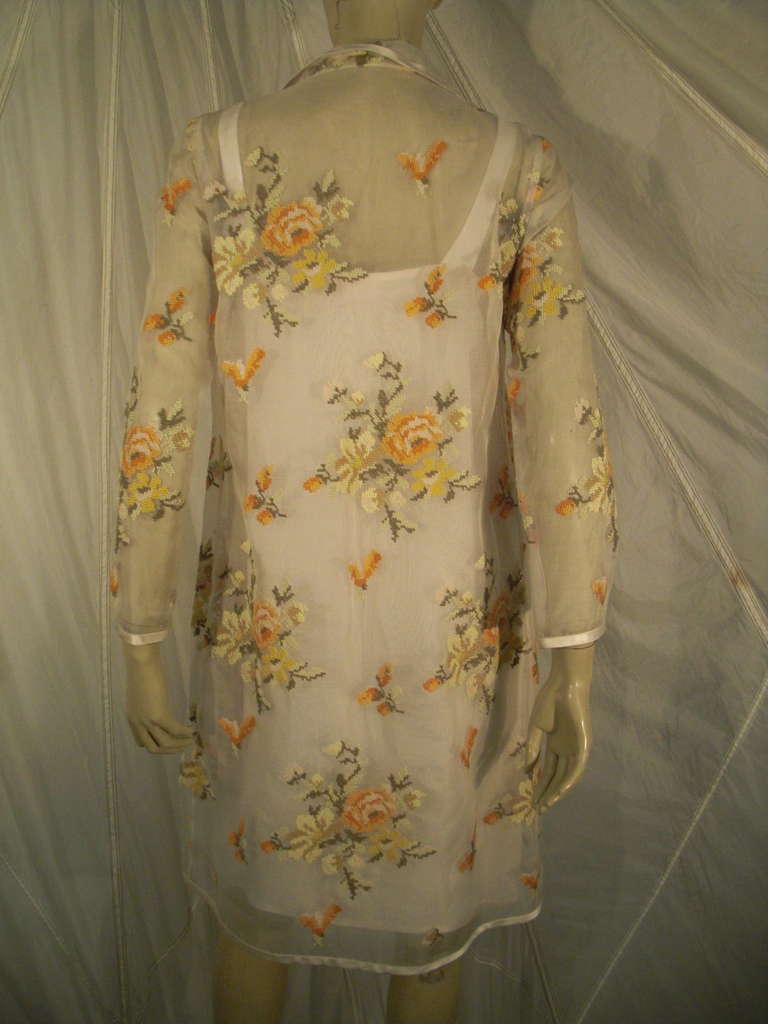 1990s Laura Biagiotti Crepe Slip Dress and Needlepoint Organza Duster In Excellent Condition In Gresham, OR