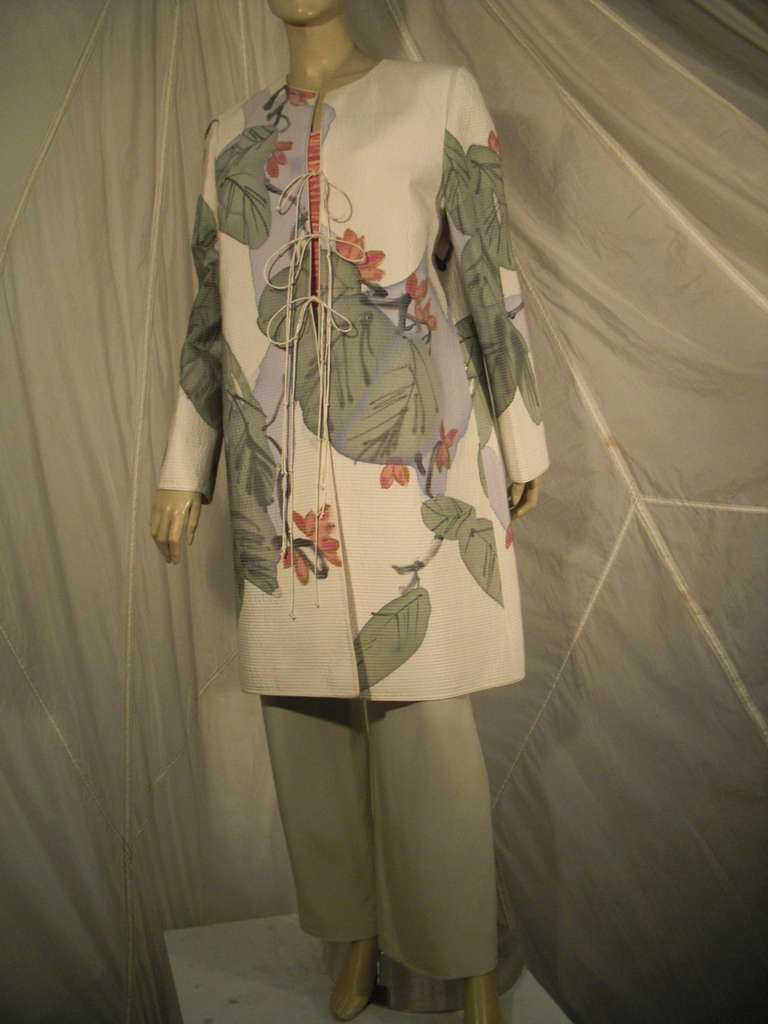 Mary McFadden Hand-Painted Quilted Silk Long Jacket Ensemble In Excellent Condition In Gresham, OR