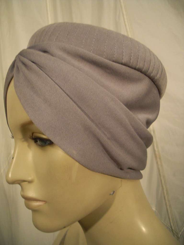 1950s Dove Grey Silk Jersey Turban Style Hat - New Old Stock In New Condition In Gresham, OR