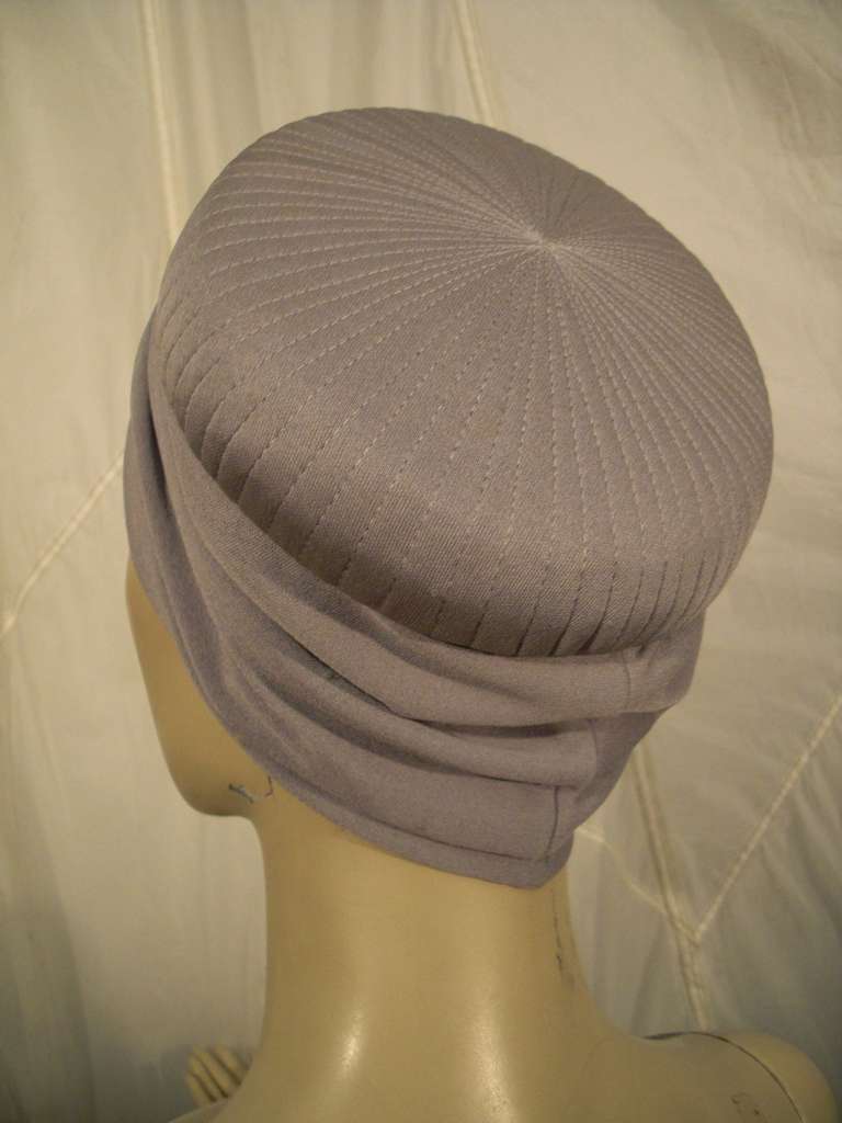 1950s Dove Grey Silk Jersey Turban Style Hat - New Old Stock 1