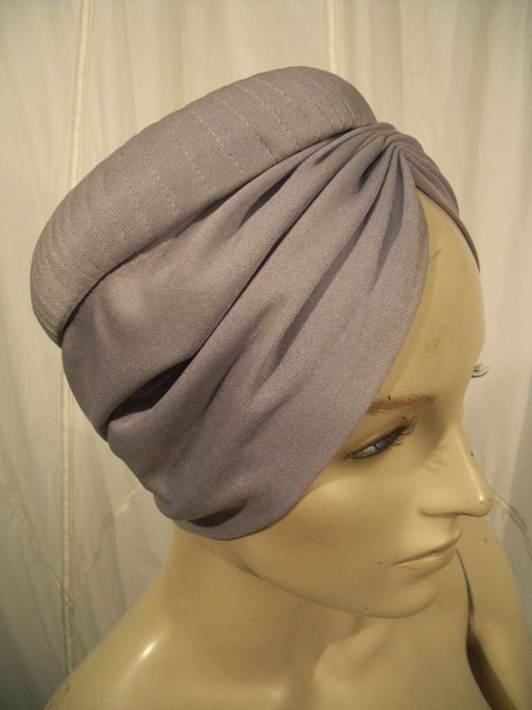 1950s Dove Grey Silk Jersey Turban Style Hat - New Old Stock 2