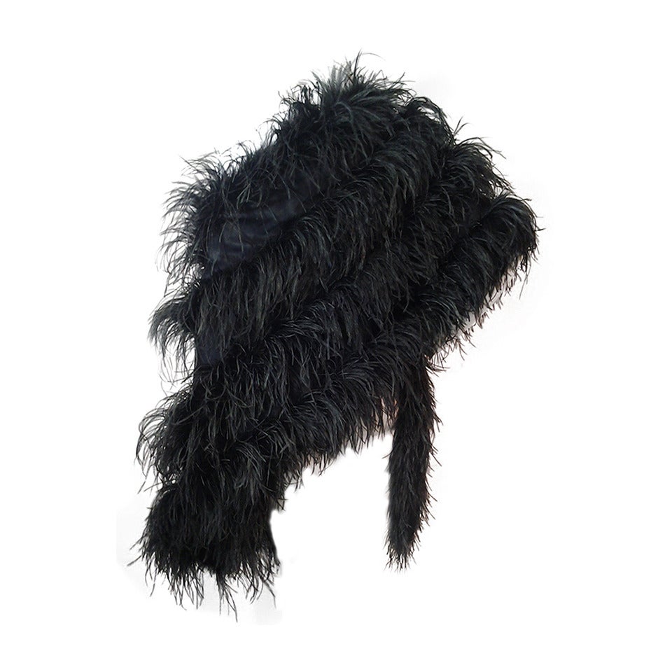 Extravagant Black Silk Charmeuse and Ostrich Feather Wrap