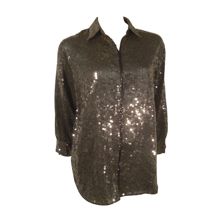 1990s Chanel Black Sequined Blouse